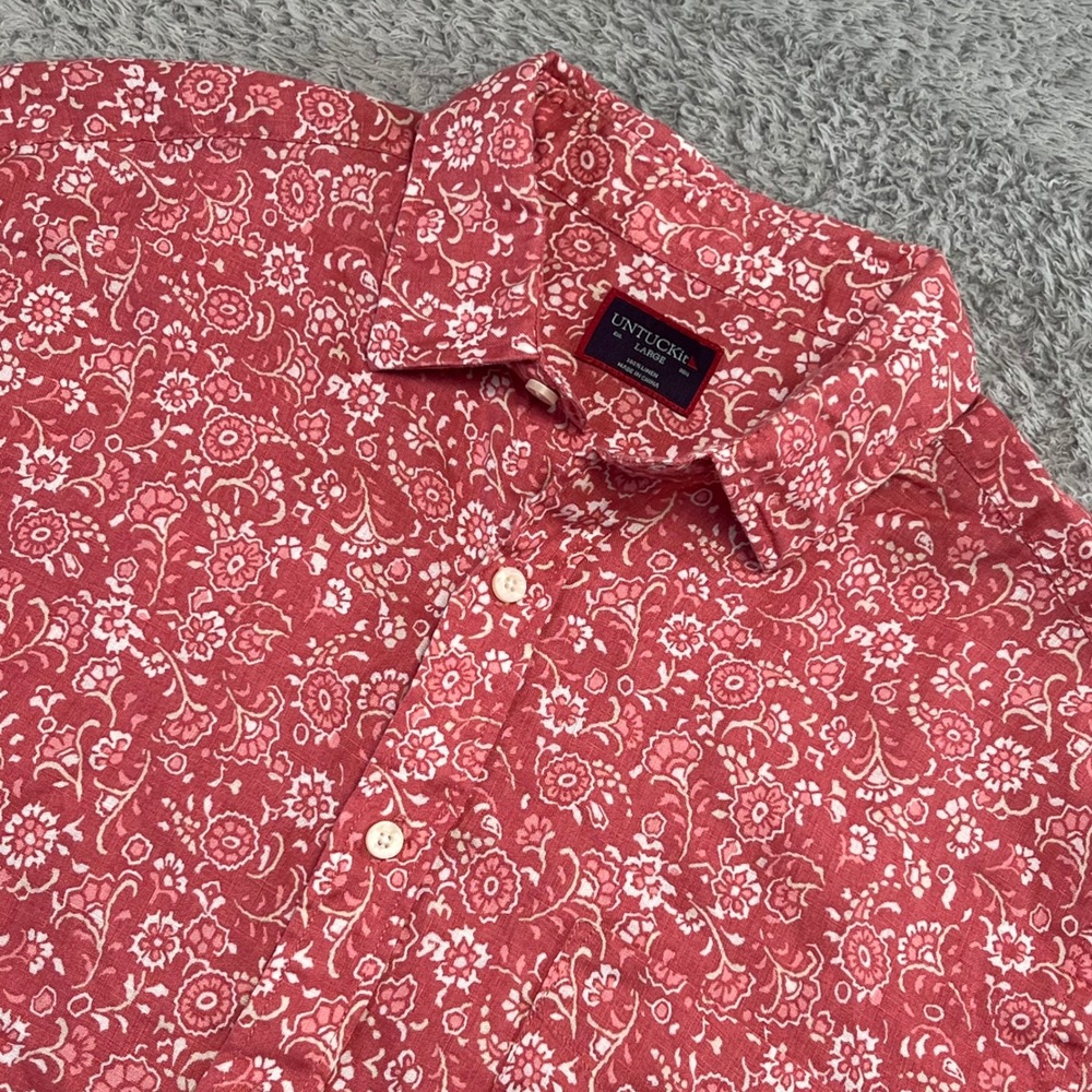 UNTUCKit Messina Mens Pink Floral Linen Short Sleeve Button Down Shirt Vacation